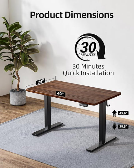 TIQLAB Height Adjustable Electric Standing Desk, 40 x 24 inch, Sit Stand Up Desk, Splice Board, Computer Home Office Desk, Black Walnut Top