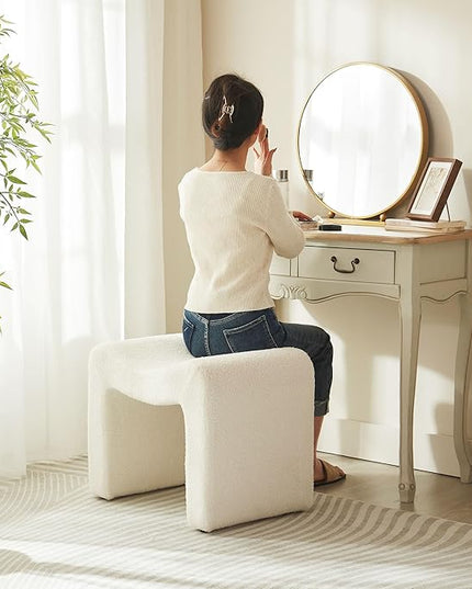 Small Footstool Ottoman Vanity Stool Chair Seating Backless Modern Foot Rest Teddy Velvet Ottoman for Makeup Room Living Room Bedroom Entryway,White (Single 1)