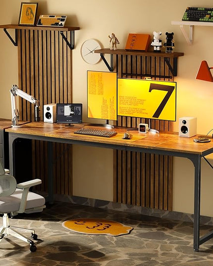 PRAISUN 70 X 24 Inch Office Computer Desk with Power Outlets and USB-C Port, Larger and Longer Gaming Desk, for Home Office, Study, Writing Work from Home Table, Metal Frame, Rustic Brown