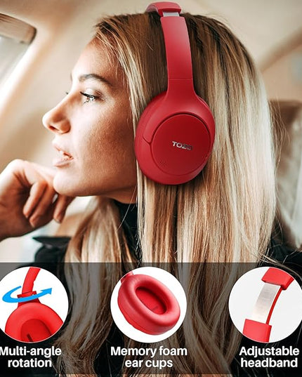 TOZO HT2 Hybrid Active Noise Cancelling Headphones, Wireless Over Ear Bluetooth Headset, 60H Playtime, Hi-Res Audio Custom EQ via App Deep Bass Comfort Fit Ear Cups, for Home Office Travel
