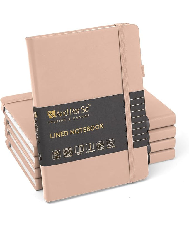&And Per Se Lined Journal Notebook (5 Packs), 160 Pages, A5 5.7 x 8 inches College Ruled Thick Paper Notebook Journals for Writing, Hardcover Notebooks for Women Men Office School (Apricot)