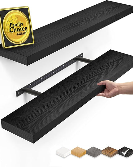 BAYKA Floating Shelves for Wall, 22.5 inches Black Wall Shelves for Bathroom, Bedroom, Living Room, Kitchen & Book, Hanging Display Decor Organizer Shelf with 22 lbs Capacity