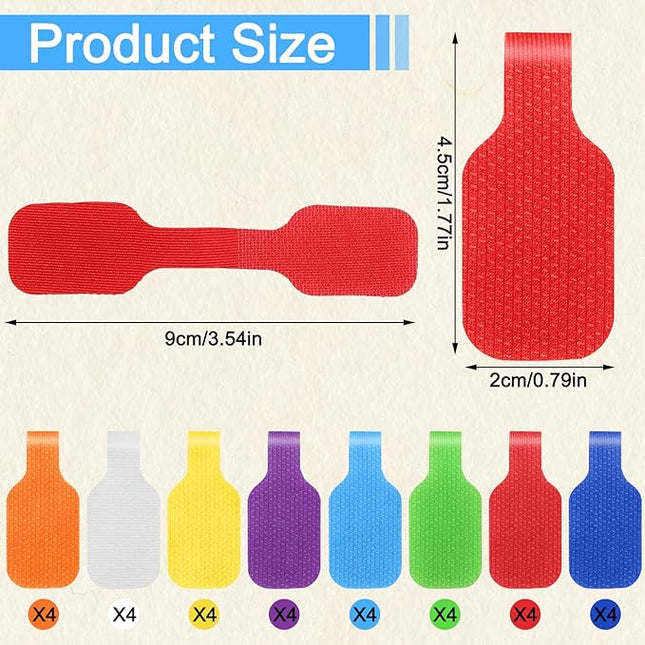 32PCS Multi Color Durable Cable Lables Waterproof Write on Cord Labels Tags for Reusable Electronics Organization Computer Industrial Cable Management Reusable Plastic Velcro Label(8 Colors)