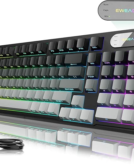 V102 Wired Keyboard, 98 Keys Creamy Gaming Keyboard with Number Pad, Display Screen & Media Knob RGB Silent Wired Cute Computer Keyboard for Laptop PC Gamer-Gradient Black