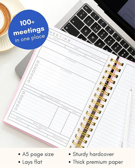 Lamare Meeting Notebook for Work Organization – Perfect Work Notebook for Note Taking & Meeting Planner for Productivity
