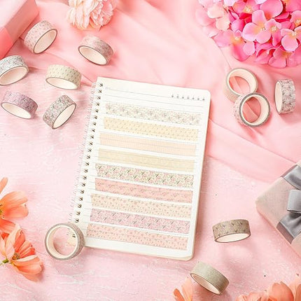 YooNotee 12 Rolls Watercolor Floral Washi Tape Set 15 mm Vintage Dusty Pink Decorative Masking Tape for Arts DIY Craft Scrapbook Envelope Party Supplies Gift Wrapping