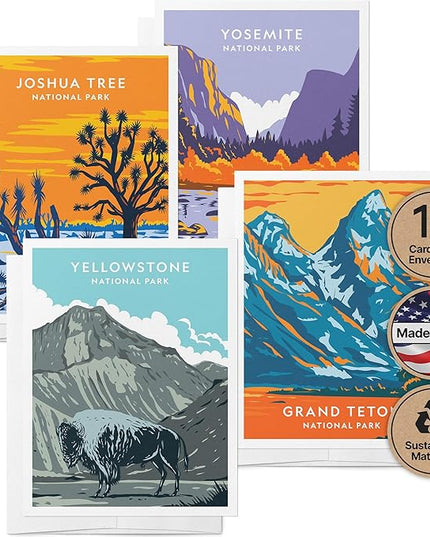 Twigs Paper - Assorted Art National Parks Greeting Cards - Stationery Cards with Envelopes - Thank You and Blank Note Cards - Greeting Cards for All Occasions - Made in USA (5.5 x 4.25, Set of 12)