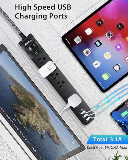 15FT Power Strip Surge Protector - Extension Cord with 5 Widely Outlets 3 USB Charging Ports, Flat Plug Overload Surge Protection, Wall Mount, Multi Outlet Extender for Home, Office ETL Listed, 2 Pack