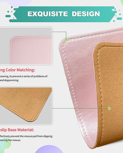 PU Leather Mouse Pad with Stitched Edge Micro-Fiber Base - Non-Slip Waterproof, 8x11Inch (Rose Pink)