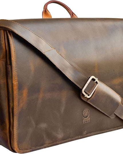 Leather Messenger Bag for Men 14" Leather Laptop Bag Vintage Crossbody Office Satchel Travel Shoulder Bag