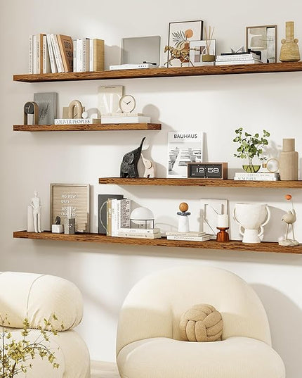 Dreamland 72Inch Floating Shelves for Wall, Rustic Wooden Storage Shelf for Living Room, Kitchen, Farmhouse, Wall Mounted Display Shelving with Invisible Heavy-Duty Metal Bracket, Set of 2 - Brown