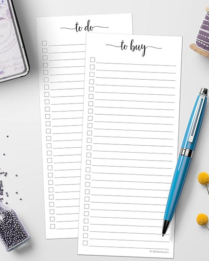 321Done (1 To Do (1) To Buy List Notepad 2-Pack - 3.7x8.5 (Slim, Skinny, Handheld - College Ruled) - Minimalist Memo Pad for ToDos, Tasks, Shopping, Grocery, Organizing, Planning - Made in the USA