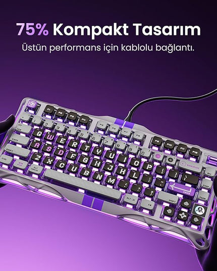 GravaStar Mercury V75 HE Keyboard – 75% Hall‑Effect Magnetic‑Switch Gaming Keyboard, 79‑Key, 8000 Hz Polling, 0.005RT, Wired USB-C, RGB Backlit, Adjustable Actuation, Semi‑Aluminum Chassis -Mecha Gray