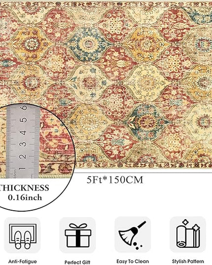 Lahome Moroccan Trellis Washable Small Area Rug, 3x5 Area Rug for Bedroom Living Room, Non-Slip Oriental Accent Throw Carpet for Kitchen Office Entryway Bathroom Office, Red/Orange