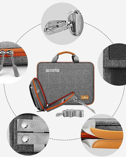 Laptop Case 15.6 Inch Briefcase Military-Grade Protection with Detachable Belt Bag, Compatible All Model of 15-16 Inch MacBook Pro and Most Popular 15.6 Inch Notebooks Chromebooks (Gray Orange)