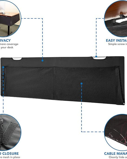 MOUNT-IT! Under Desk Privacy Panel for Sit Stand Workstations [41 Inches Wide], with Cable Management and Organizer Pockets, Modesty Desk Skirt for Home and Office (Black)