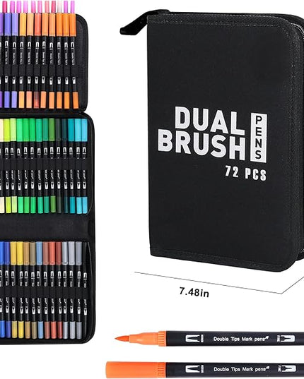 Dual Brush Markers Pens, 72 Colors Dual Tip(Fineliner & Brush) Art Markers, Artist Coloring Marker Set for Adult Coloring Books No Bleeding
