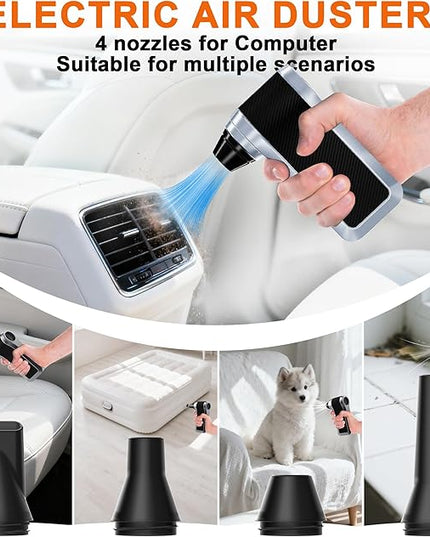 Electric Air Duster-130000RPM Compressed Air Duster with Brushless Motor,3-Gear Speeds - Snow Blower, 4pcs Nozzles - Air Duster for Keyboard,Car,PC,Home,Outdoor,Snow and Leaves Cleaning