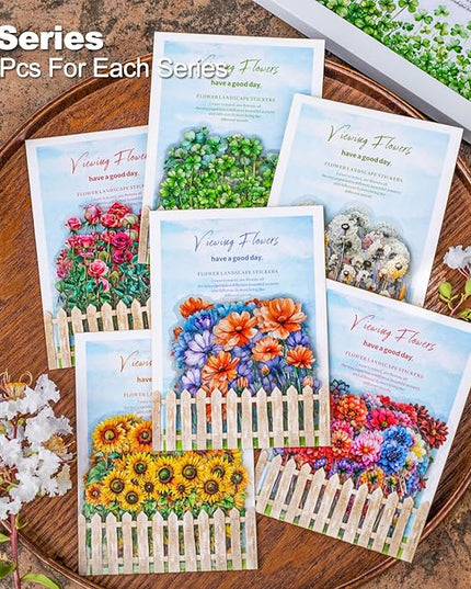 AurriiLeaf Viewing Flowers PET Sticker Set, 120PCS Floral Ephemera for Scrapbooking, Journaling, Crafting, DIY Projects, Diaries, and Art Supplies