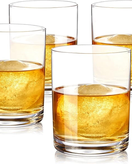 True Rocks Glass, Whiskey Tumblers, Old Fashioned Bourbon Scotch Brandy Rum Drinking Glasses, Whiskey Glasses Perfect for Wedding, Anniversary, Housewarming, Cocktail Party, Home Bars, 12 oz, Set of 4