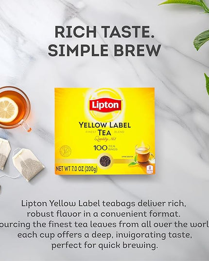 Lipton Yellow Label International Blend | Black Tea | Premium Tea | Lipton Tea Bags | 200 Grams (Pack of 2)