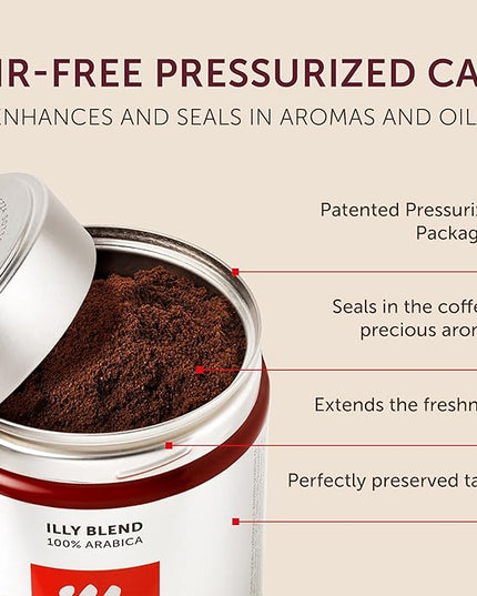 illy Ground Espresso Coffee, Classico Medium Roast, 100% Arabica, Premium Italian Coffee, Pre-Ground for Espresso Machines, 8.8oz, 12 Pack