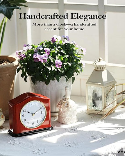 AYRELY® Mantel Clock, Handcrafted Solid Wood Desk Clock with Silent Movement, Piano-Gloss Finish, Elegant Table Clock for Fireplace, Bedroom, Office & Gifts