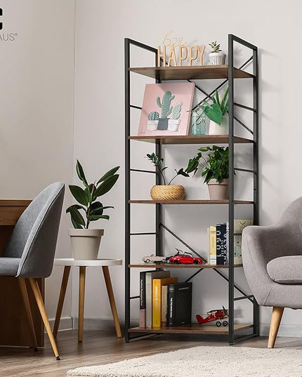 CAPHAUS 5 Tier Bookshelf, 24 Inch Width Free Standing Shelf, Bookcase Shelf Storage Organizer, Industrial Book Shelves for Home Office, Living Room, Kitchen, Rustic Oak