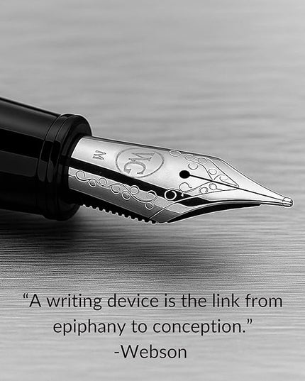 Webson Gill The Boss' Black Luxury Executive Fountain Pen, Polished Lacquer & Chrome, Medium Nib, Smudge Free No Bleed, Use Any Fountain Ink with Included Converter, Fits Cartridges (sold separately)