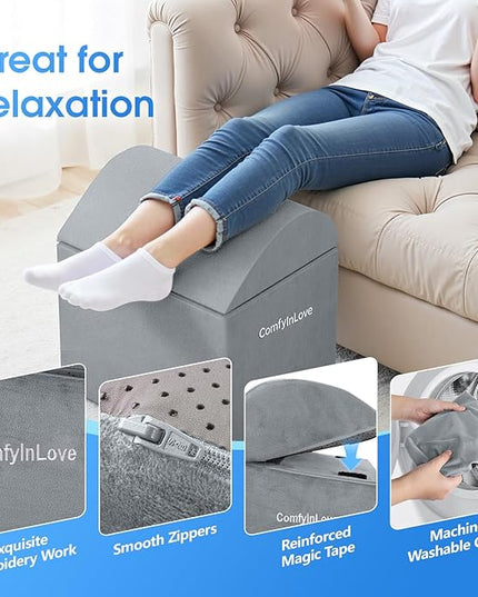 Foot Rest for Under Desk at Work - Non-Slip Foot Stool with 3 Adjustable Heights, Ergonomic Under Desk Footrest with Washable Cover for Desk, Home, Office, Car (Light Grey)