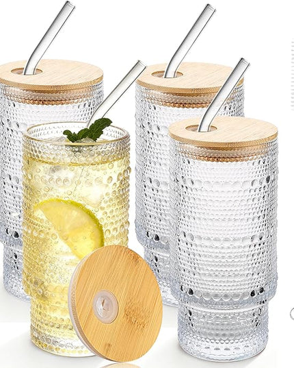 Hobnail Drinking Glasses 16 oz, 4 Pack Vintage Hobnail Glassware, Clear Water Glasses Tumbler, Kitchen Cups for Juice, Beer, Cocktail, Whiskey