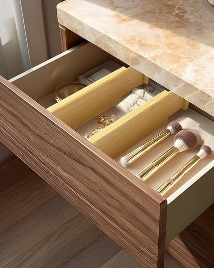 VaeFae 3 Pack Bamboo Drawer Dividers, 4" High Adjustable 11.9-17.1" Clothes Drawer Organizers, Expandable Separators for Bedroom/Bathroom/Kitchen/Office Storage