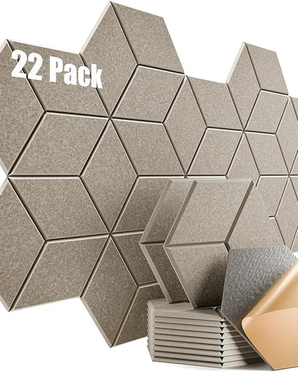 22 Pack Self-Adhesive Acoustic Panels 12" X 10" X 0.4" - Sound Proof Foam Panels with High Density, Y-Lined Design, Flame Resistant, Absorb Noise and Eliminate Echoes(Camel)
