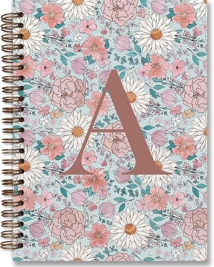 Vintage Floral Personalized Notebook, Initial Letter A Notebook Journal ,Vintage Flower Notebook for Work School Office Supplies,,Monogrammed Notebook for Women Teen Girl,Back to School Supplies 5.5 x 8.3