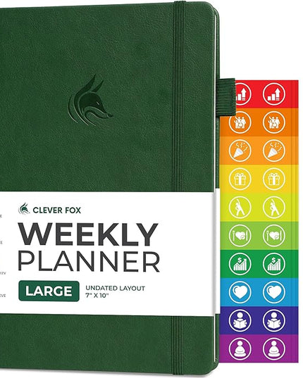 Clever Fox Planner Large – Undated Weekly & Monthly Planner for Productivity, Time Management & Goals – Organizer Journal – 7x10” (Forest Green)