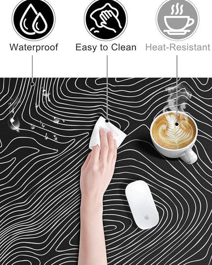 TopMade Mouse Pad with 15W Fast Wireless Charging, 31.5"x15.75" XXL Large Gaming Waterproof Desk Pad with Ultra-Smooth Surface, Non-Slip Base, Computer Desk Mat, Black Topographic Map #1