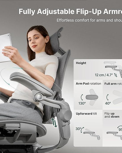 HINOMI H2 Pro Premium Ergonomic Office Chair - Comfy Home Office Desk Computer Chair with Adjustable Back Support, Swivel Wheels, Flip-up Arms, Comfortable Mesh Seat for Desk Work (Cream White)