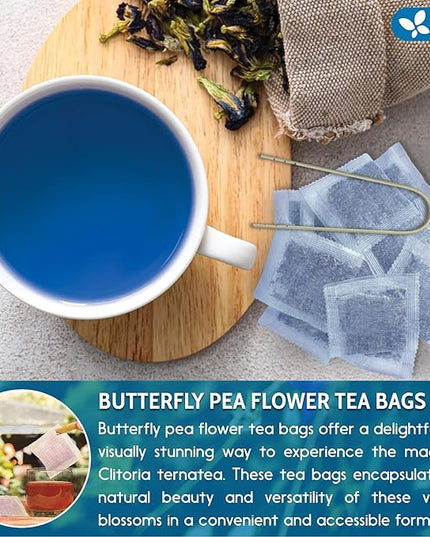 FreshDrinkUS, 100 Premium Butterfly Pea Flower Tea Bags – 100% Pure & Natural | Caffeine-Free Herbal Blue Tea | No Additives, Non-GMO, Made With Natural Material Tea Bag, No Sugar, No Caffeine, No Gluten, Vegan