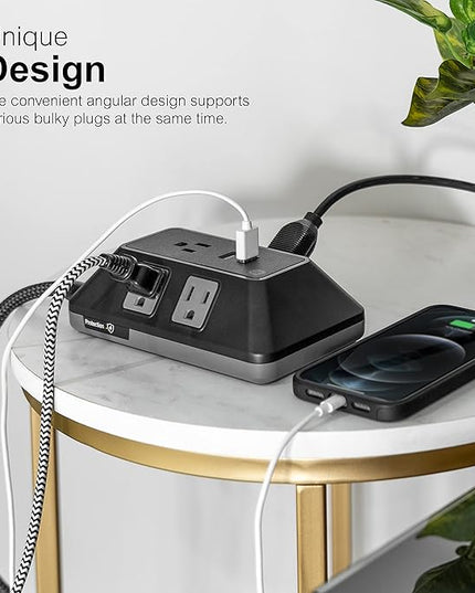 GE UltraPro Adapt 5-Outlet Surge Protector with USB Ports, 2 USB-A Ports, 2.4A, 3ft Braided Cord Power Strip Surge Protector, 560 Joules, Black, 73777