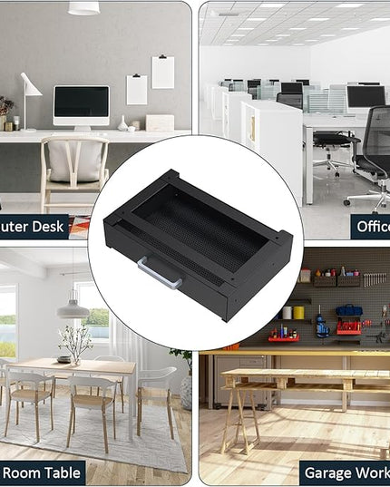UNITEDPOWER Under Desk Drawer Storage, Pull-Out Office Hidden Counter Drawer, Metal Sliding Organizer Mount Below Table for Standing Electric Adjustable Height Desk, Black