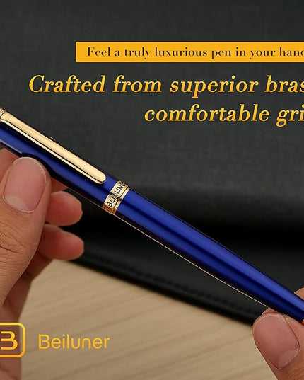 BEILUNER Blue Fountain Pen,Stunning Luxury Pens with 24K Gold Accents, Gorgeous 24K Gilded Nib(Extra Fine), Fancy Pen Gift for Men&Women -Ink Converter-Elegant, Reliable,Graduation Presents, Nice Pen