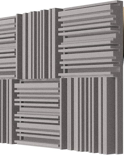 TroyStudio Self-adhesive Acoustic Foam Panels, 12 X 12 X 2 Inches 6 Pcs Broadband Sound Absorbing Foam, Dense Soundproof Padding Tile, Recording Studio Foam Absorber, Groove Decorative Wall Panel