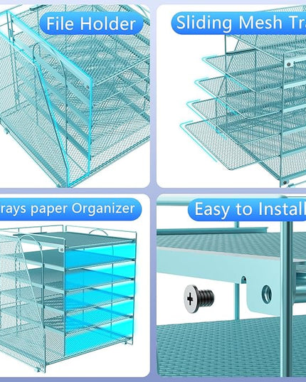 gianotter 6-Tier Paper Organizer With Magazine Holder, Desk Organizers and Accessories, Desk Accessories & Workspace Organizers, File Organizer for Office Supplies Storag (Blue, 6-Tier)