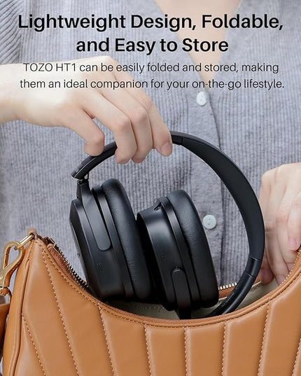 TOZO Hybrid Active Noise Cancelling Headphones, Wireless Over Ear Bluetooth Headset, 40H Playtime, Hi-Res Audio Custom EQ via App Deep Bass Comfort Fit Ear Cups, for Home Office Travel Black