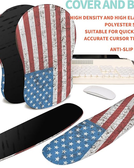2-in-1 Ergonomic Set, Wave Rise Keyboard Wrist Rest and Massage Bulge Slope Mouse Pad Wrist Support, Cushion Memory Foam Integrated to Relieve Wrist Pain, American Flag