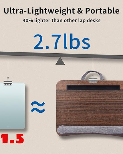 Heyfriday Home Office Lap Desk with Wrist Rest Laptop Bed Desk for Notebook, Laptop, Tablet, Lap Stand with Tablet, Phone Holder Fits Up to 14 Inch Laptops (Brown)