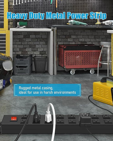 HHSOET Metal 16 Outlet Mountable Power Strip, Wall Mount Garage Workbench Socket, Gaming Table Surge Protector with 6 FT Power Cord.(Black)