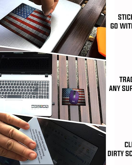 Adhesive Mouse Pad - Peel and Sticks to Any Surface - Travel Mouse Pad, Sticky for Any Surface - Excellent Tracking - USA Flag Wooden