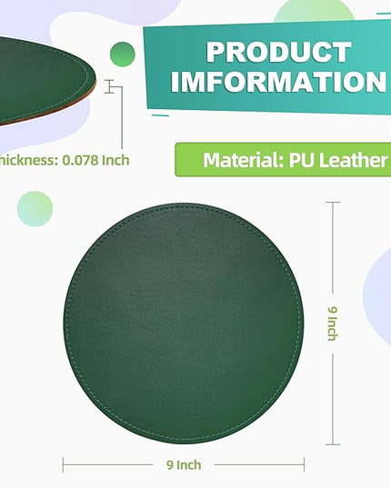 Mouse Pad，Round Mouse Pad，PU Mouse Pad，Leather Mouse Pad with Stitched Edge Micro-Fiber Base with Non-Slip Waterproof，Mouse Pad for Computers，Laptop，9 x 9 Inch (Army Green)
