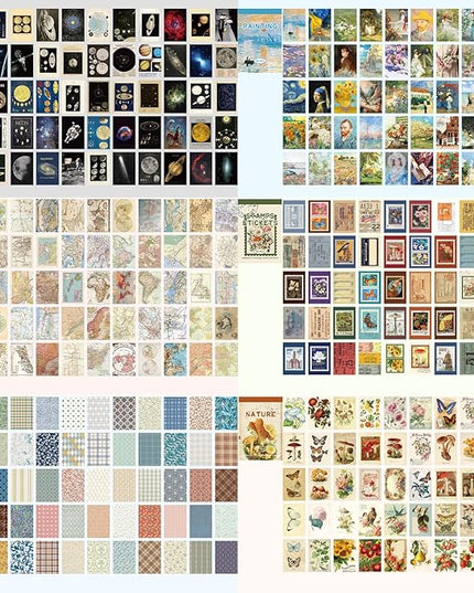 12 Sets 600 Sheets Washi Stickers for Journaling, Map Nature Celestial Portrait Boho Stickers Vintage Aesthetic Scrapbook Sticker Set for Bullet Journal Art Diary Card Craft Gifts Planner Notebook